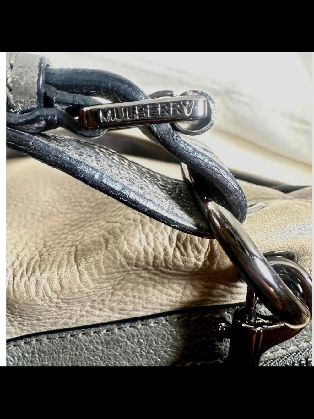 Mulberry Two-Tone Gray and Charcoal Leather Shoulder Bag - Picture 11 of 16